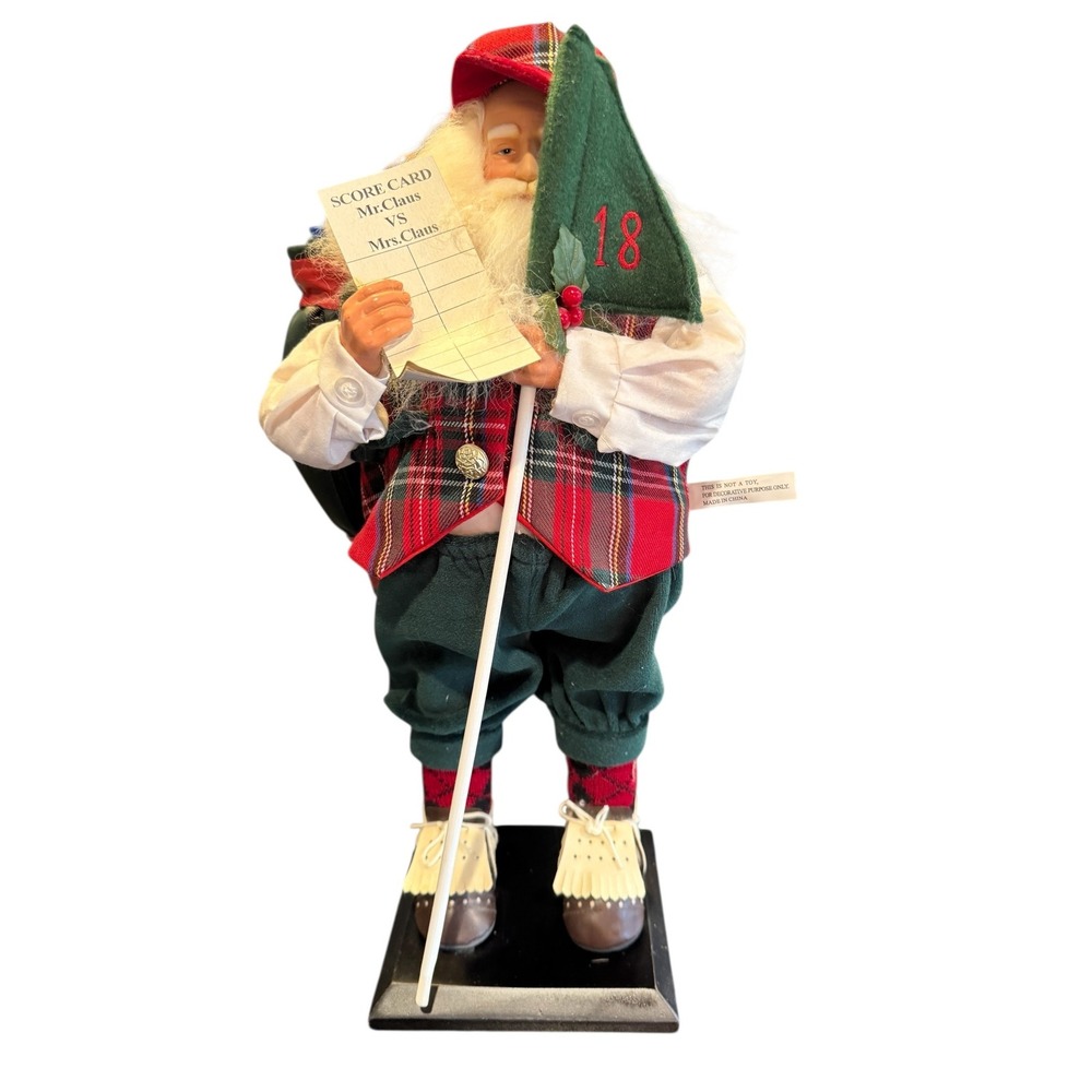 Vintage 17"‎ Golfing Santa Claus Figurine with Golf Bag Scorecard Holiday Decor